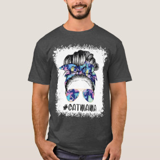 T-shirt Bleached Chat Maman Messeuse Cheveux Bun Sunflower