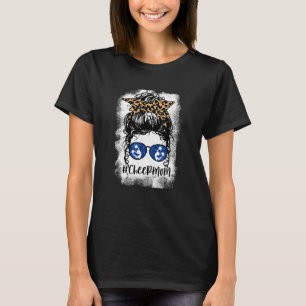 T-shirt Bleached Cheer Maman Leopard Messy Bun Cheerled