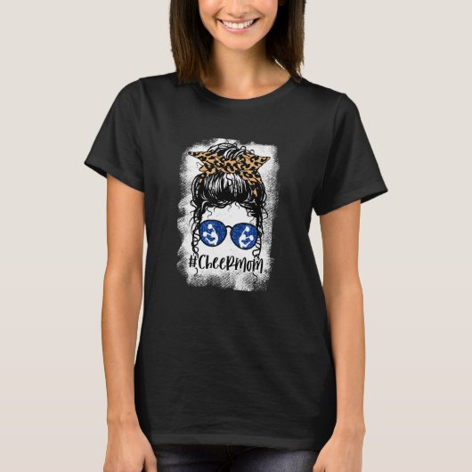 T-shirt Bleached Cheer Maman Leopard Messy Bun Cheerled (Devant)