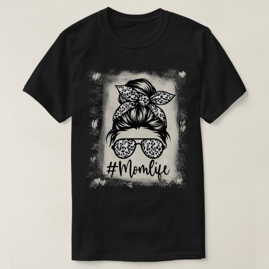 T-shirt Bleached Classy Mom Life Leopard Pattern Messy Bun (Design devant)