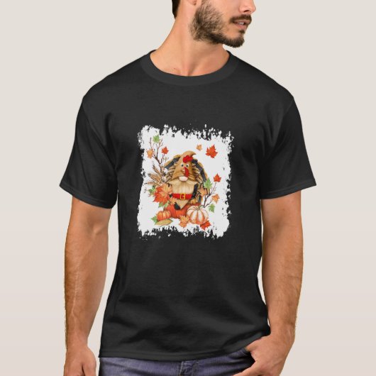 T-shirt Bleached Fall Gnome Turkey Thanksgiving Gnome Gobb (Devant)