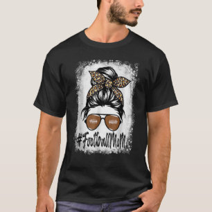 T-shirt Bleached Football Maman Vie Avec Leopard Et Messag