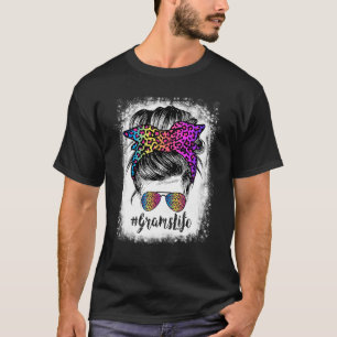 T-shirt Bleached Grams Life Rainbow Leopard Messy Bun