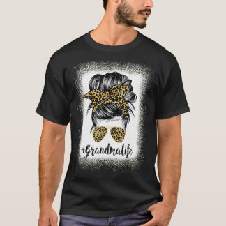T-shirt Bleached Grand-mère Vie Leopard Messager Bun Femme