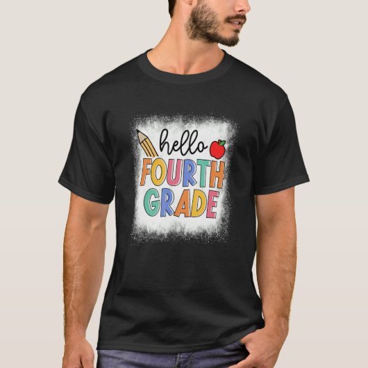 T-shirt Bleached Hello 4e année Enseignant étudiant Retour (Devant)