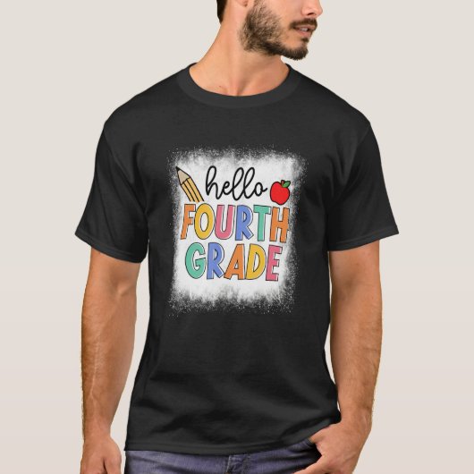 T-shirt Bleached Hello 4e année Enseignant étudiant Retour (Devant)