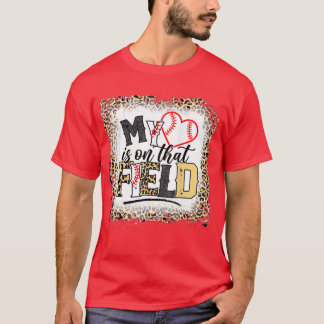 T-shirt Bleached Leopard Baseball Mom My Heart is on That 