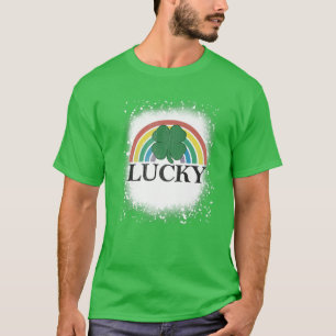 T-shirt Bleached Lucky Shamrock St. Patrick's Day Rainbow