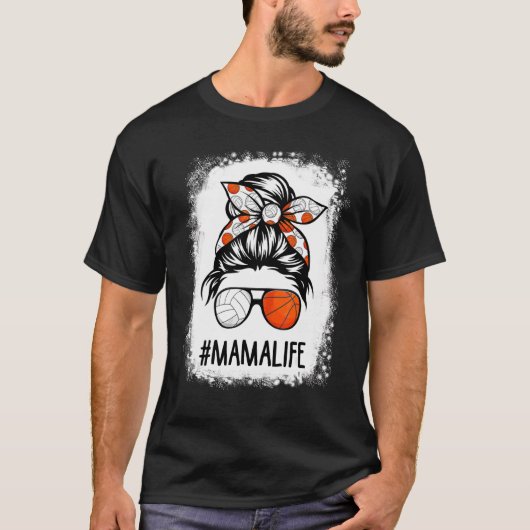 T-shirt Bleached Mama Life Volleyball Baseball Messy Cheve (Devant)