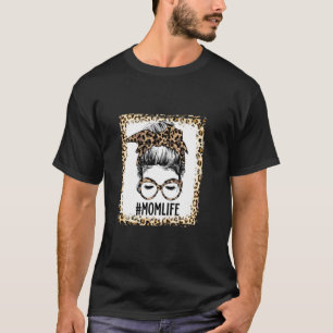 T-shirt Bleached Mom Life Messy Bun Leopard Christmas Moth