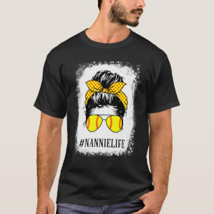 T-shirt Bleached Nannie Life Softball Baseball Messy Bun M