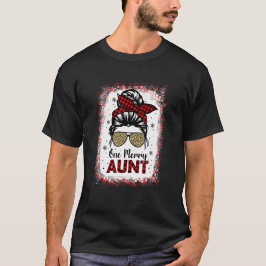 T-shirt Bleached One Merry Aunt Leopard Buffalo Plaid Chri (Devant)