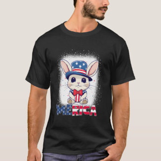 T-shirt Bleached Patriotic Rabbit 4Th Of July Fireworks Me