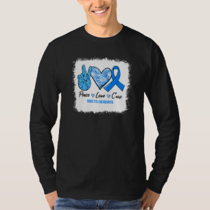 T-shirt Bleached Peace Love Cure Blue Ribbon Diabetes Awar