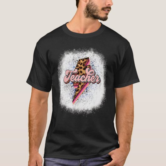 T-shirt Bleached Retro Enseignant Éclair Bolt Leopard Teac (Devant)