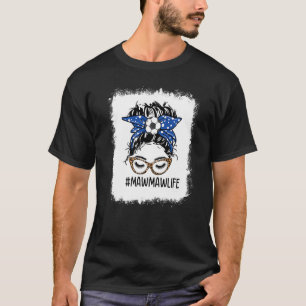 T-shirt Bleached Soccer Mamaw Life Leopard Messy Bun Mothe