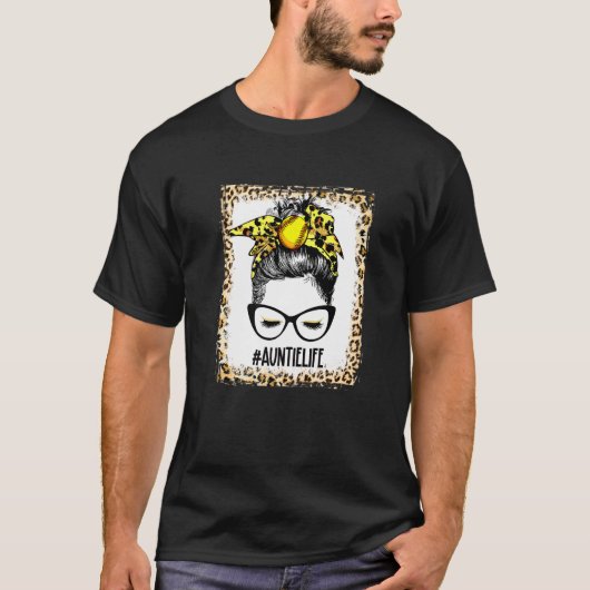 T-shirt Bleached Softball Auntie Messy Bun Jeu Mère (Devant)