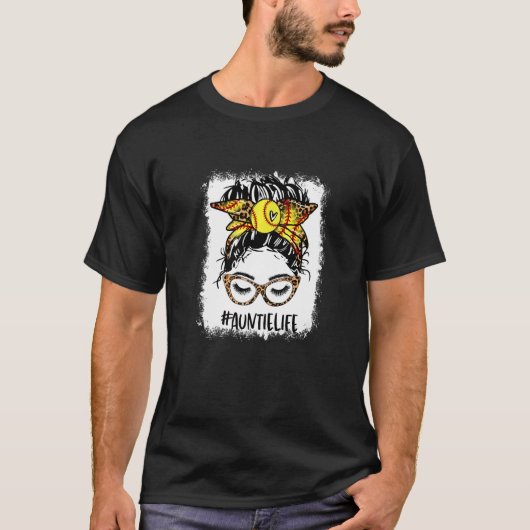 T-shirt Bleached Softball Auntie Messy Bun Jeu Mère (Devant)