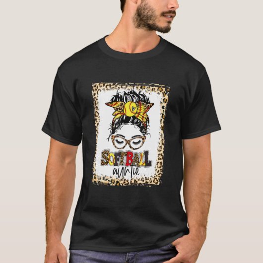 T-shirt Bleached Softball Auntie Messy Bun Jeu Mère (Devant)