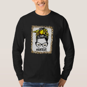 T-shirt Bleached Softball Auntie Messy Bun Jeu Mère