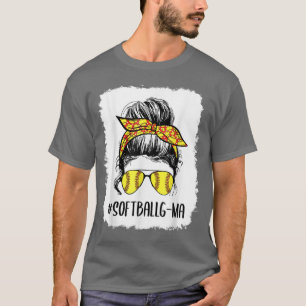 T-shirt Bleached Softball Gma Life Messy Bun Fête des Mère