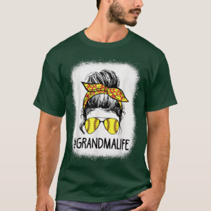 T-shirt Bleached Softball Grandma Life Messy Bun Mère