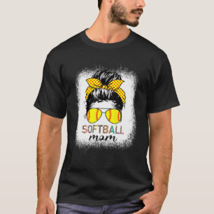 T-shirt Bleached Softball Maman Vie Leopard Messy Bun Jeu
