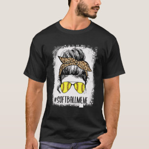 T-shirt Bleached Softball Mème Vie Leopard Messy Bun Moth