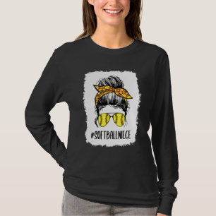 T-shirt Bleached Softball Niece Life Messy Bun Da de la mè