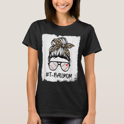 T-shirt Bleached T-ball Baseball Maman Vie Leopard Messy B (Devant)