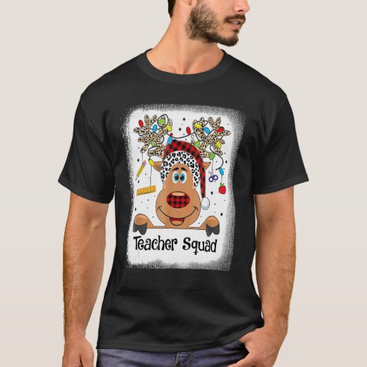 T-shirt Bleached Teacher Squad Reindeer Teacher Christma (Devant)