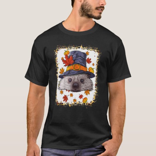 T-shirt Bleached Thanksgiving Hedgehog Pilgrim Costume Fal (Devant)