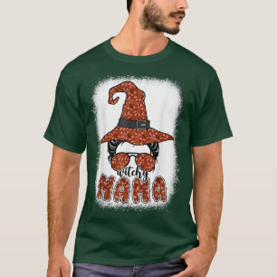 T-shirt Bleached Witchy Mama Halloween Messy Bun Witch Mam