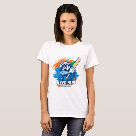T-shirt Bleed Blue pour les amateurs de cricket (Devant entier)