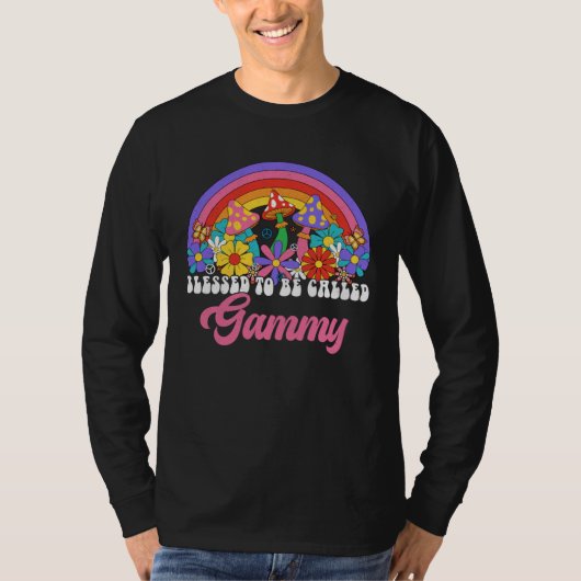 T-shirt Blessed To Be Called Gammy Rainbow Groovy Hippie F (Devant)