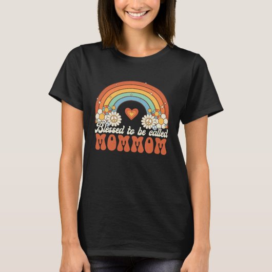 T-shirt Blessed To Be Called Mommom Groovy Rainbow Mothers (Devant)