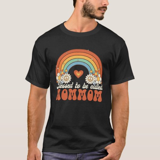 T-shirt Blessed To Be Called Mommom Groovy Rainbow Mothers (Devant)