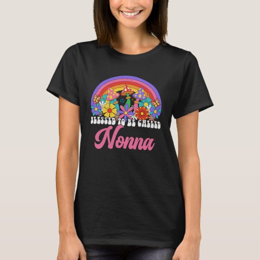 T-shirt Blessed To Be Called Nonna Rainbow Groovy Hippie F (Devant)