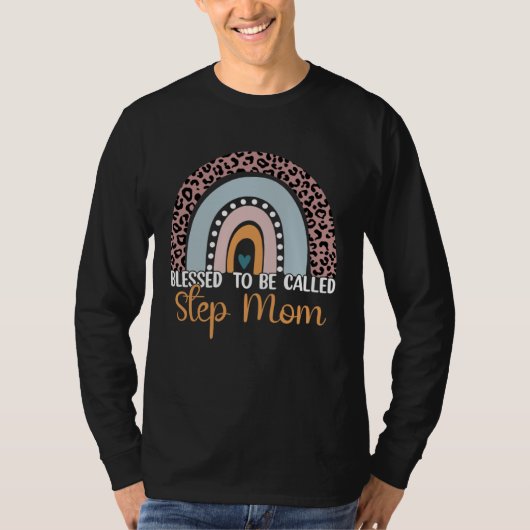 T-shirt Blessed To Be Called Step Mom Leopard Rainbow Mom  (Devant)
