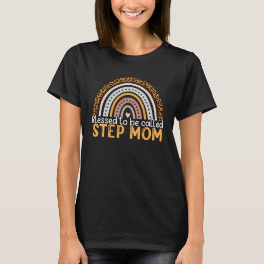T-shirt Blessed To Be Called Step Mom Leopard Rainbow Step (Devant)
