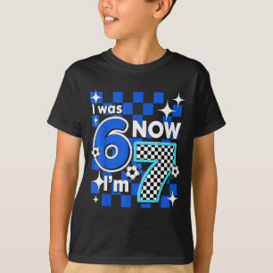 T-shirt Bleu à Carreaux J'avais 6 Ans Maintenant J'ai 7 An