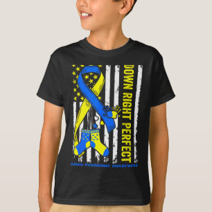 T-shirt Bleu & jaune en bas à droite syndrome de down