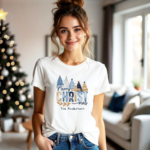 T-shirt Bleu Arbres modernes Christian Jésus Nom de Noël