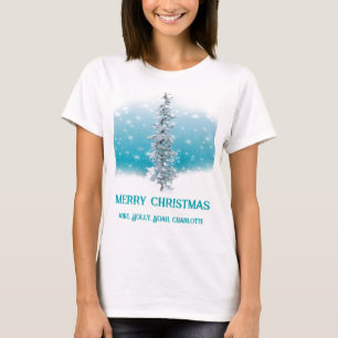 T-shirt bleu arctique gelé argenté brillant à feuillage pe