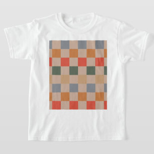 T-shirt Bleu Beige Orange Brown À damiers En vichy Motif