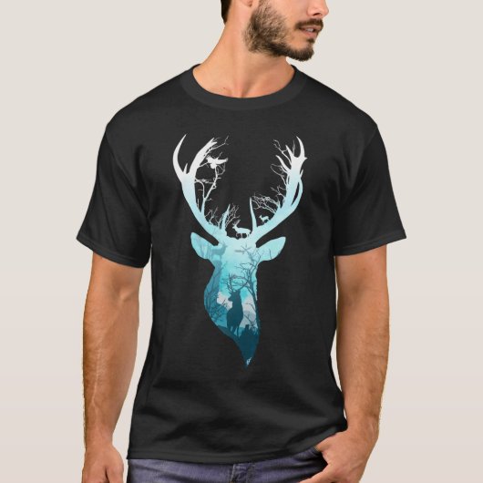 T-shirt Bleu cerf hiver (Devant)