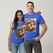 T-shirt bleu chat à motif (Unisexe)