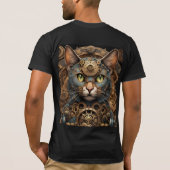 T-Shirt bleu chat steampunk art IA (Dos)