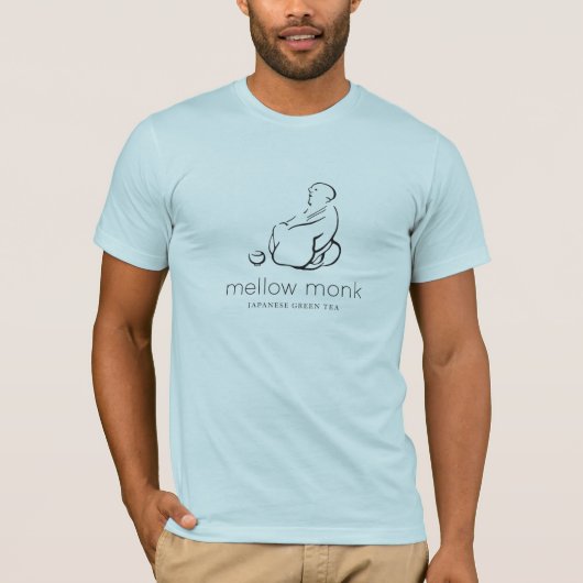 T-shirt bleu clair avec logo moine jaune (Devant)