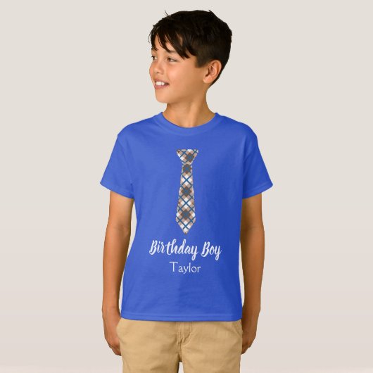 T-shirt Bleu Cravate Plaid Boy (Devant entier)